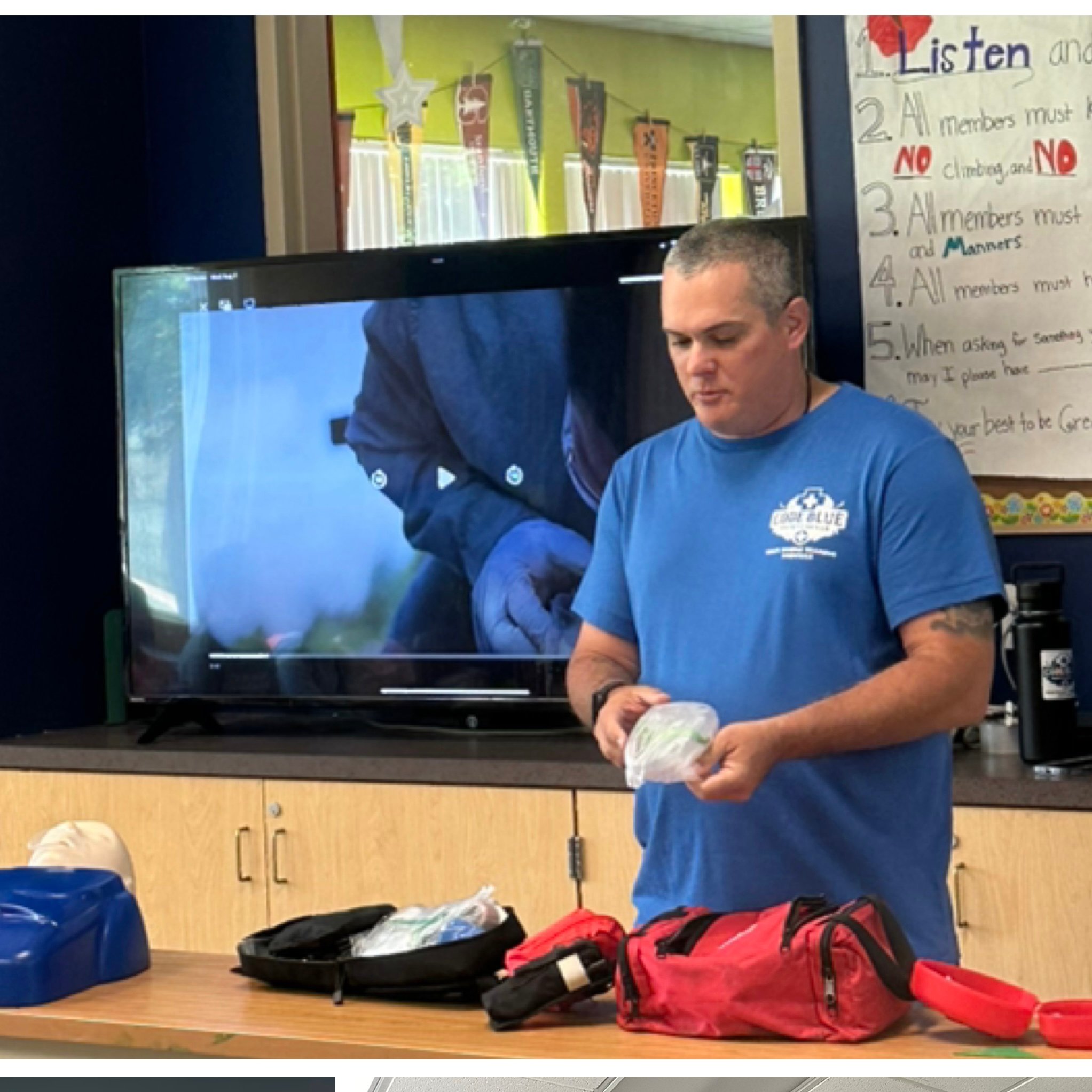 David Onori teaching a CPR and First Aid class in a classroom